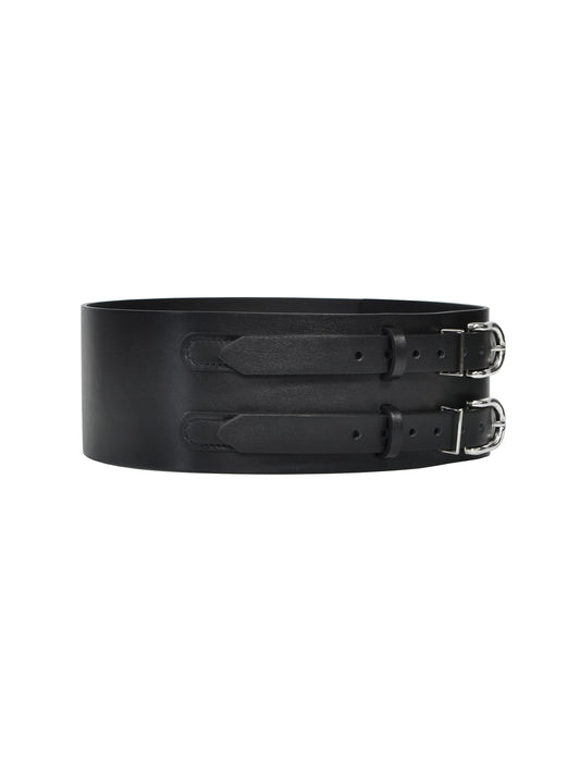 Side view of black wide belt.