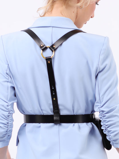Back view of double bag harness.