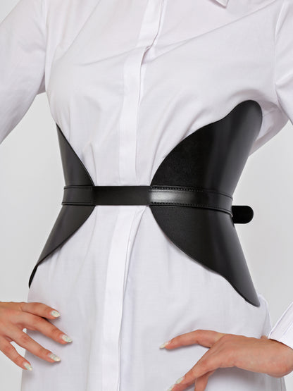 Close Up view of black leather belt.