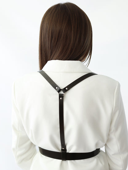 Back view of the leather suspender harness.