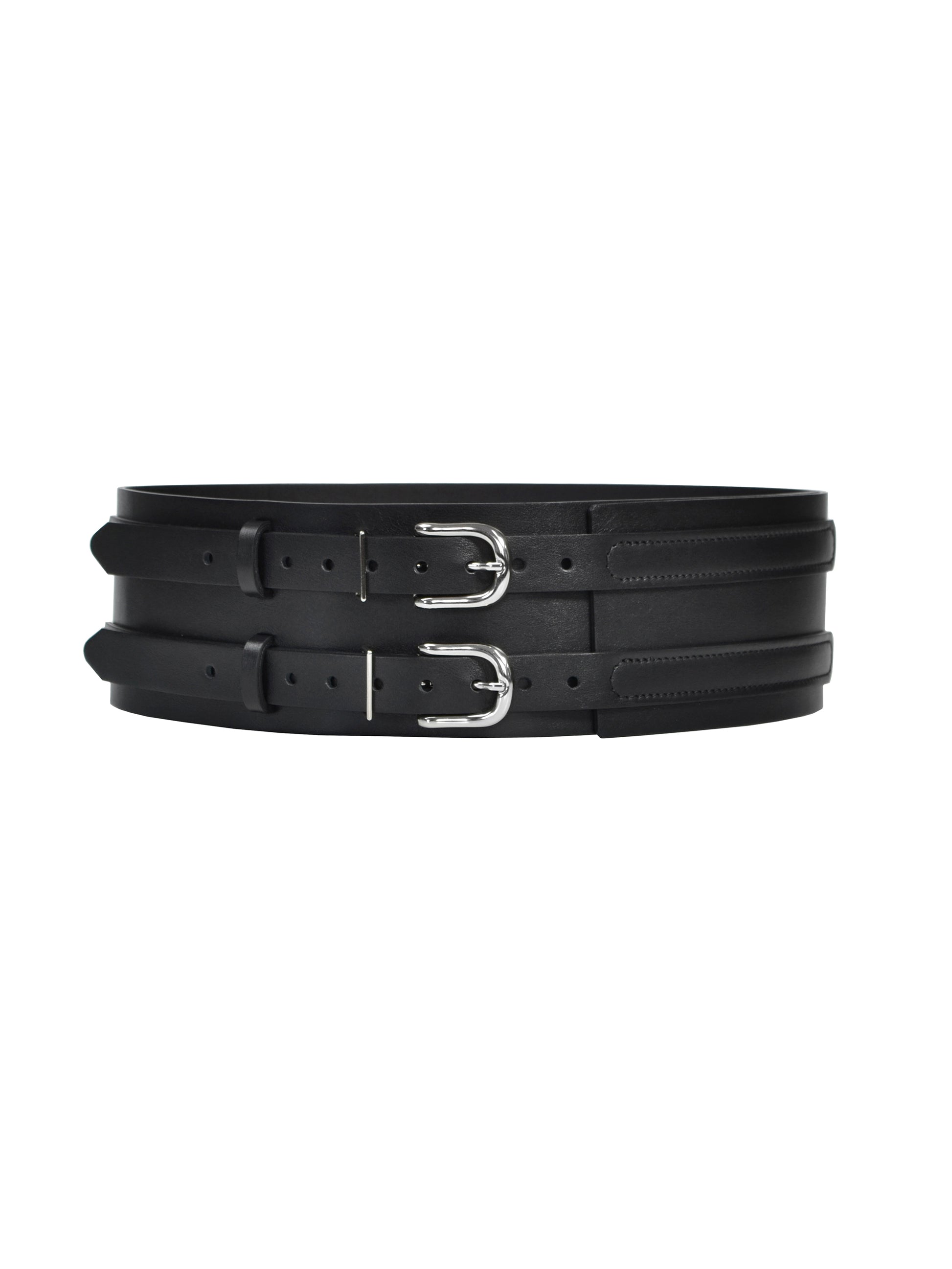 Front view of black wide belt.