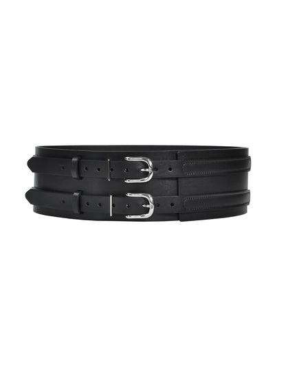 Front view of black wide belt.