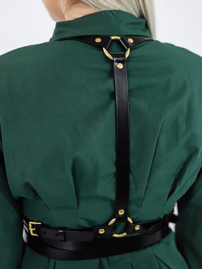 Back view of leather fashion harness.
