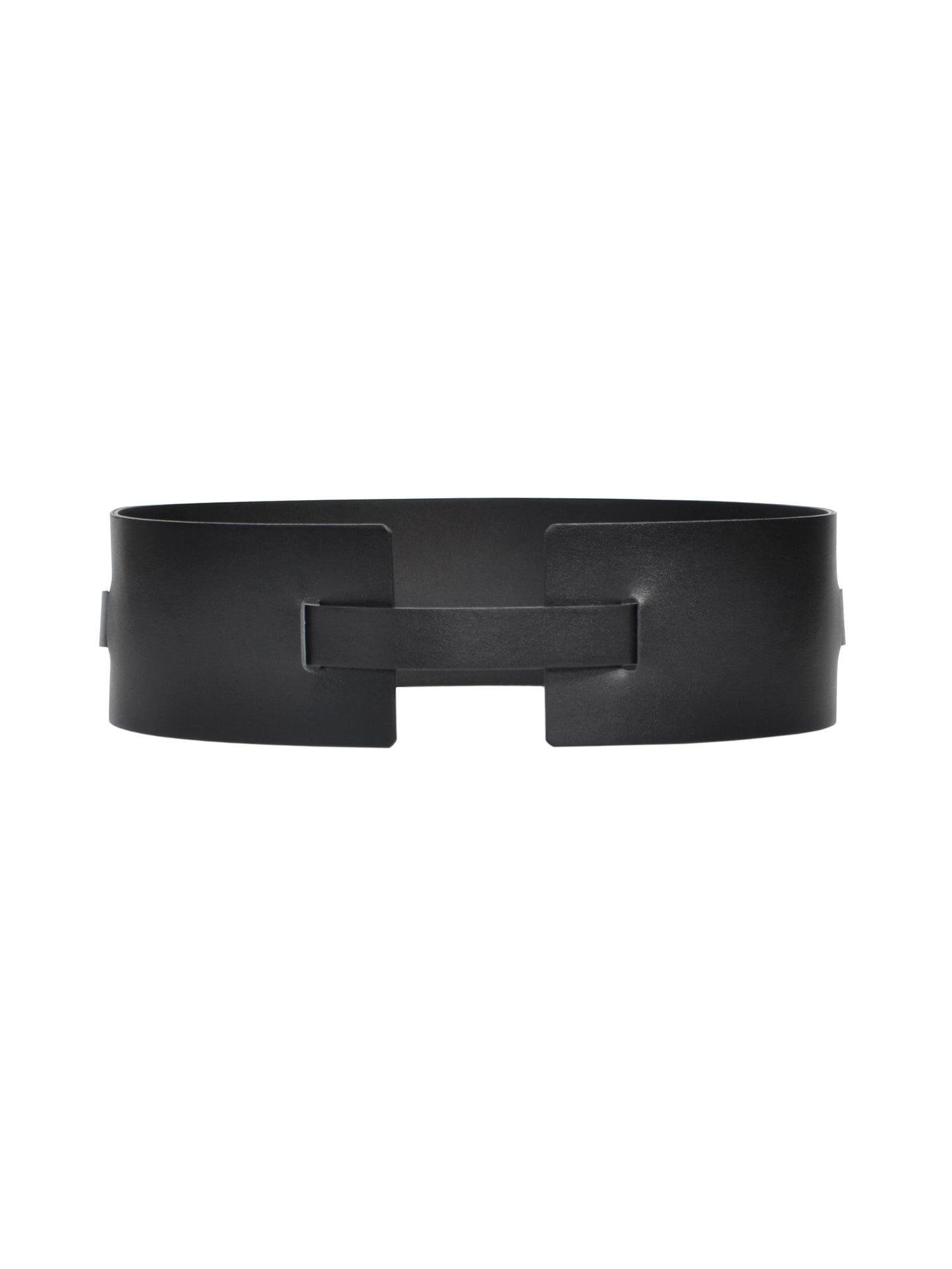 Back view of black waist cincher belt.