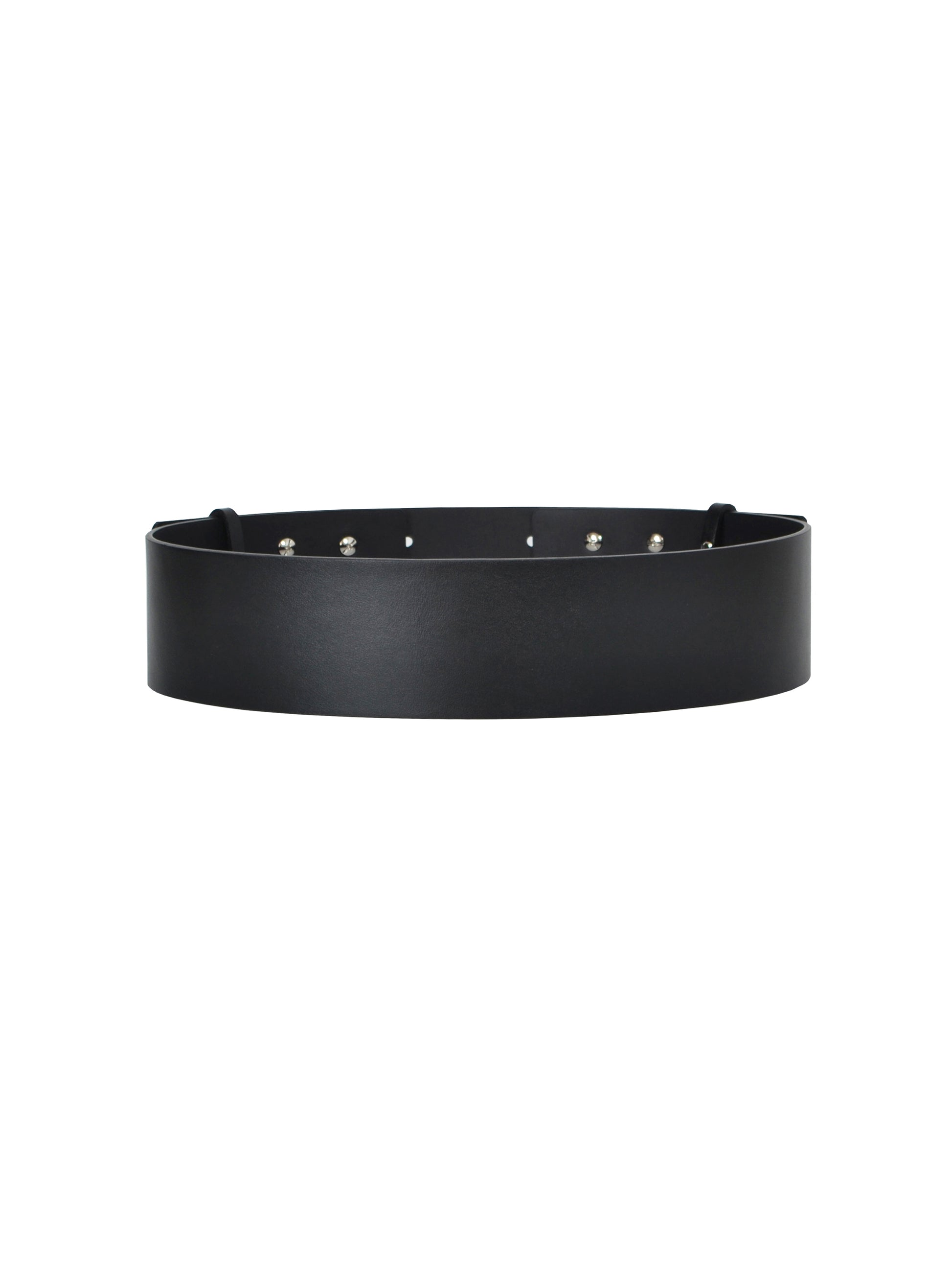 Back view of black high waist belt.