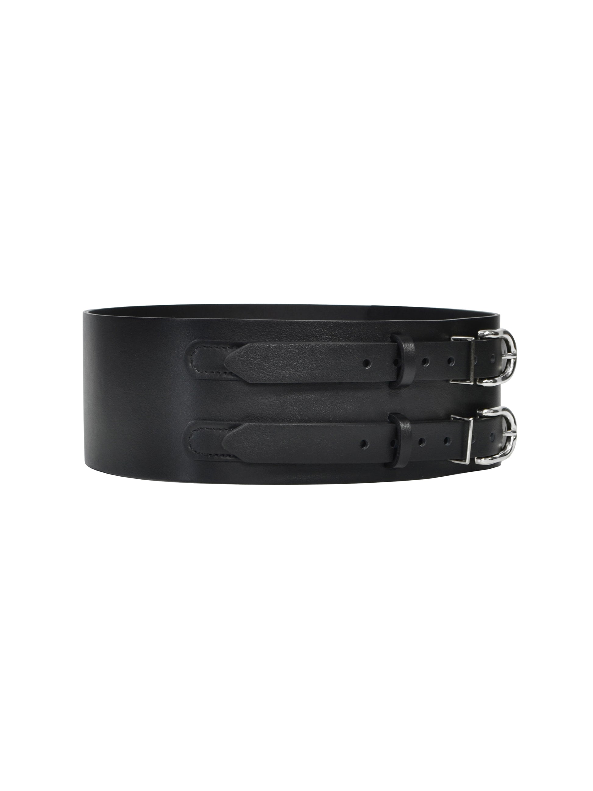Side view of black wide belt.