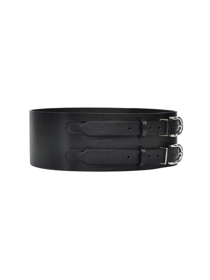 Side view of black wide belt.