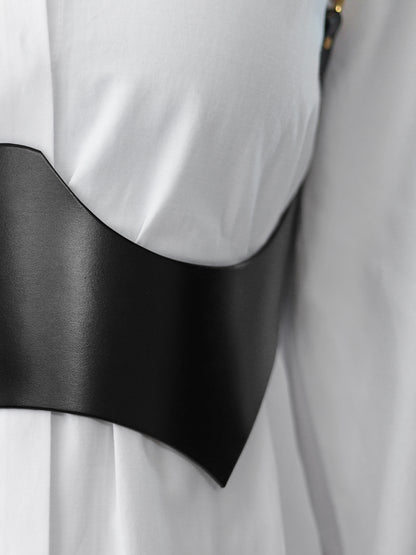 Detailed view of underbust corset harness.